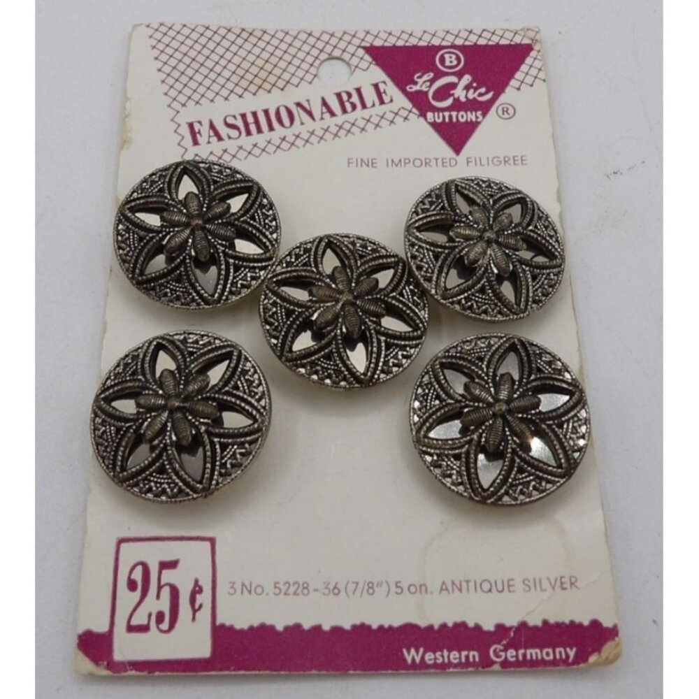 Vintage Le Chic Fashionable 5-Piece Imported Filigree Buttons Set From West Germ